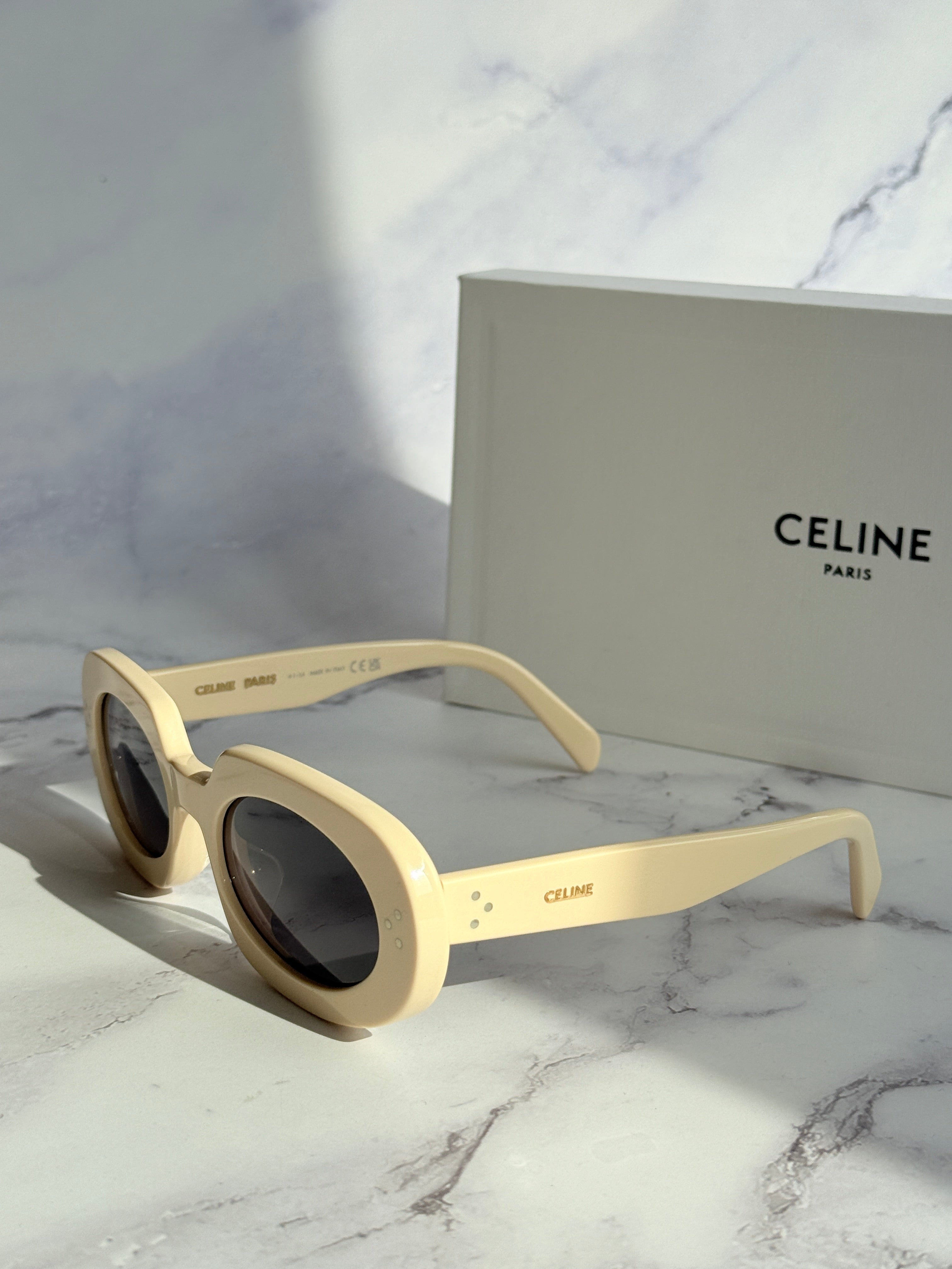Celine CL40276U Bold 3 Dots Ivory Oval Sunglasses | Designer Daydream