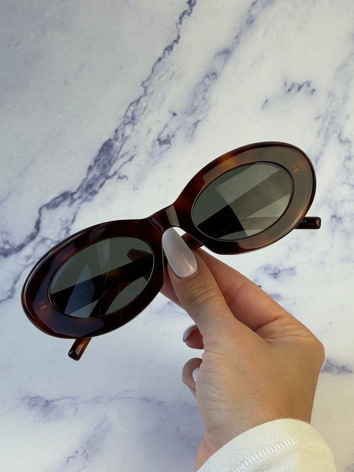 Saint Laurent SL594 Oval Sunglasses in Havana Brown