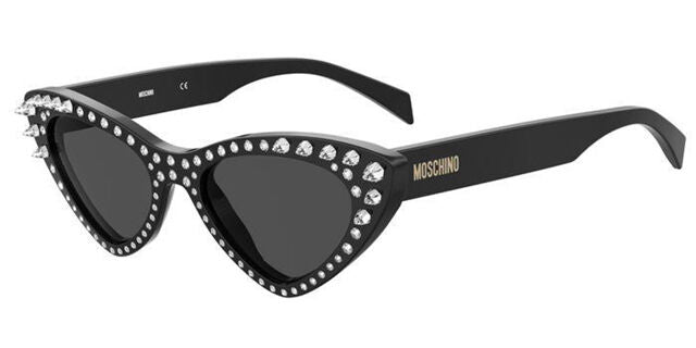 Moschino black cat-eye sunglasses with crystal-studded frames and dark lenses