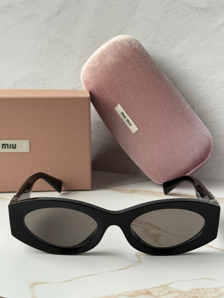 Miu Miu MU11WS Black Grey Oval Sunglasses