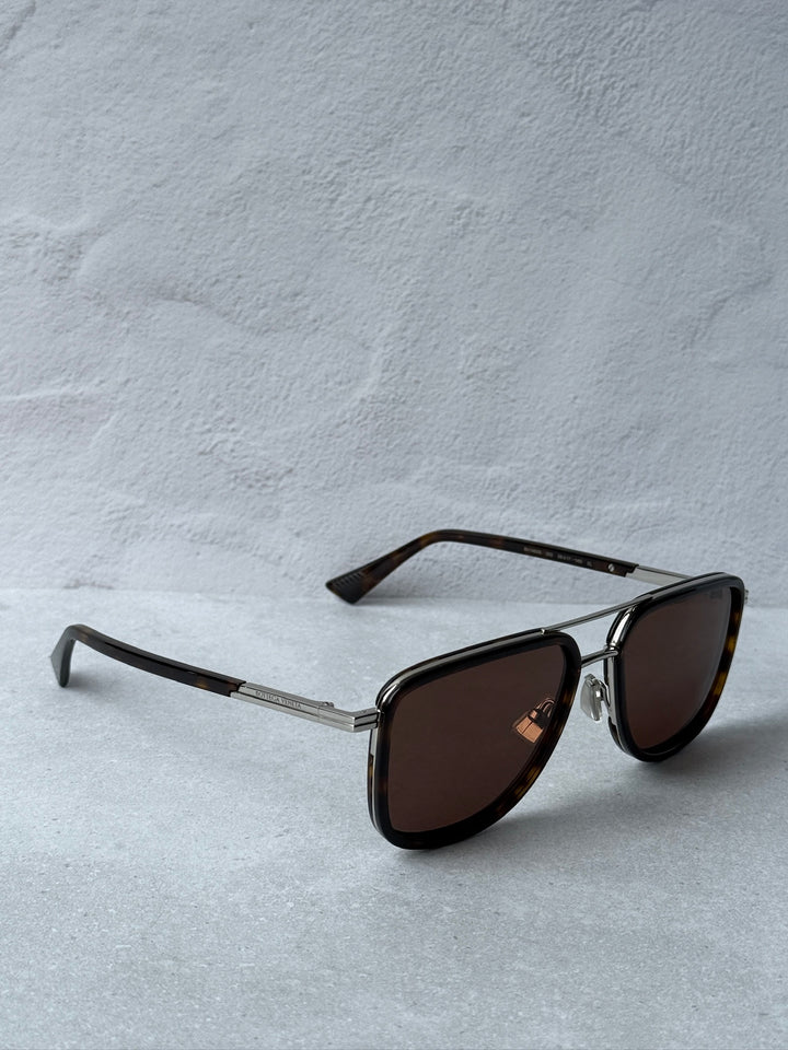 Bottega Veneta BV1463S Squared Aviator Sunglasses in Brown