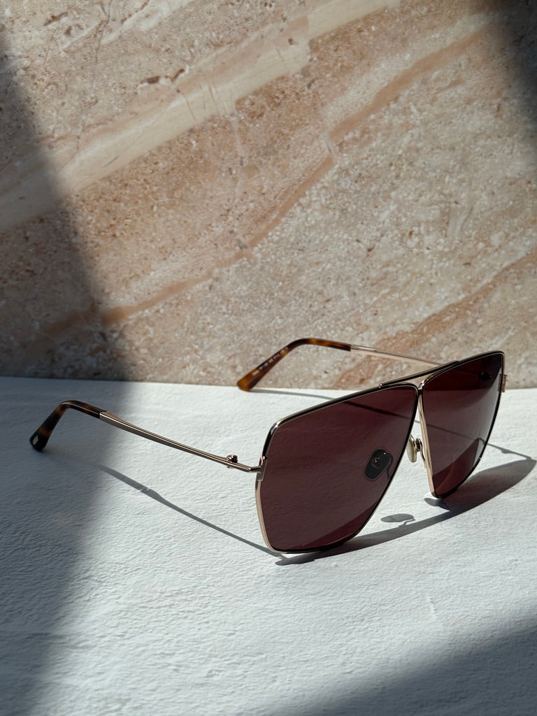 Tom Ford Stella FT1185 Oversized Aviator Sunglasses in Gold Brown