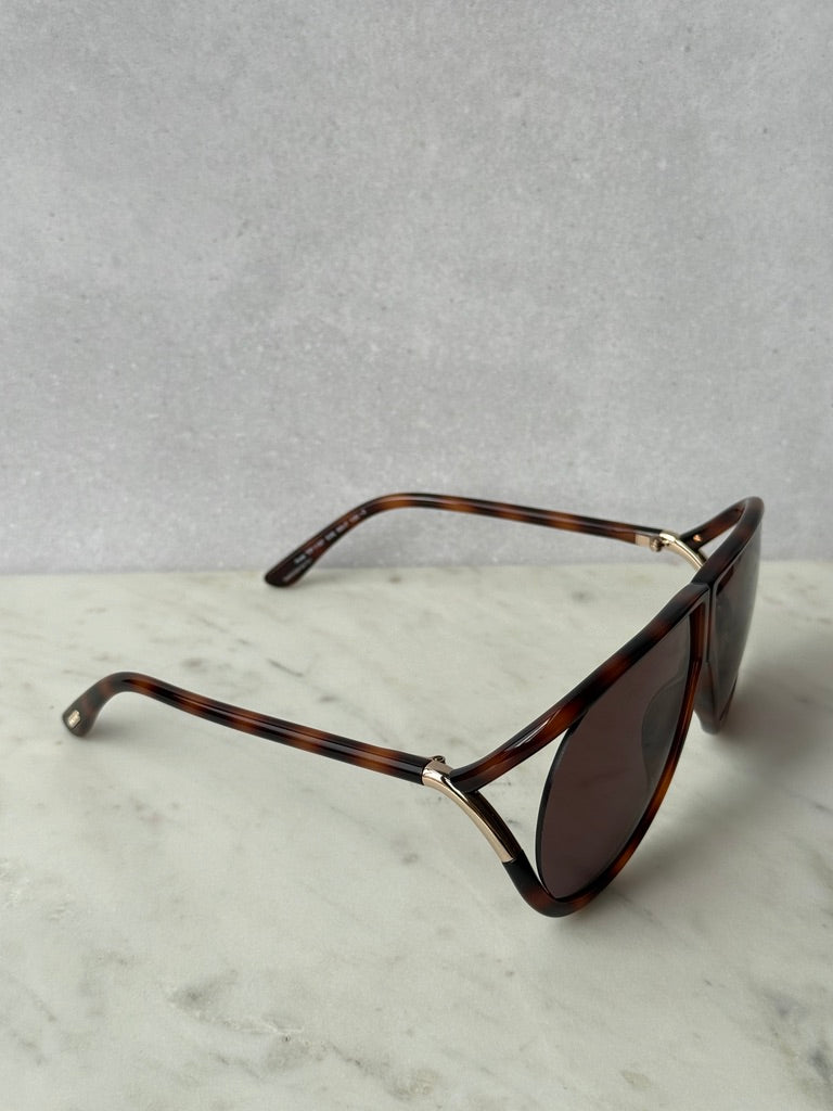Aviator sunglasses angled view with havana brown frame and dark tinted lenses