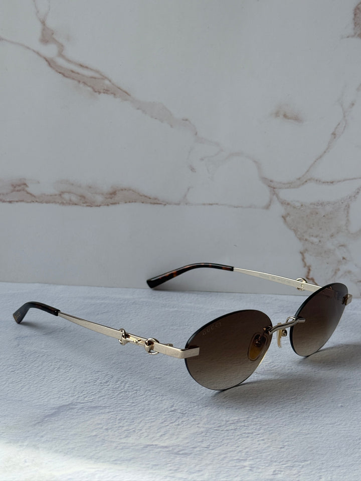 Gucci GG2051S Gold Brown Horsebit Oval Sunglasses