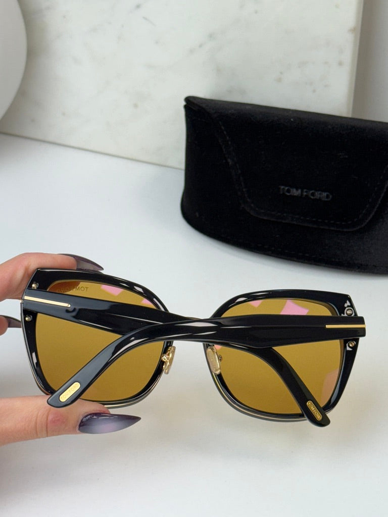 Tom Ford Plum FT1223 Black Yellow Oversized Sunglasses