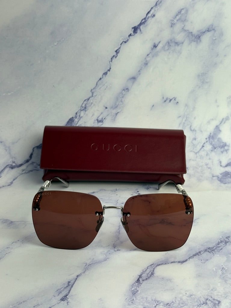 Gucci GG1923SA Red Rimless Square Pearl Sunglasses
