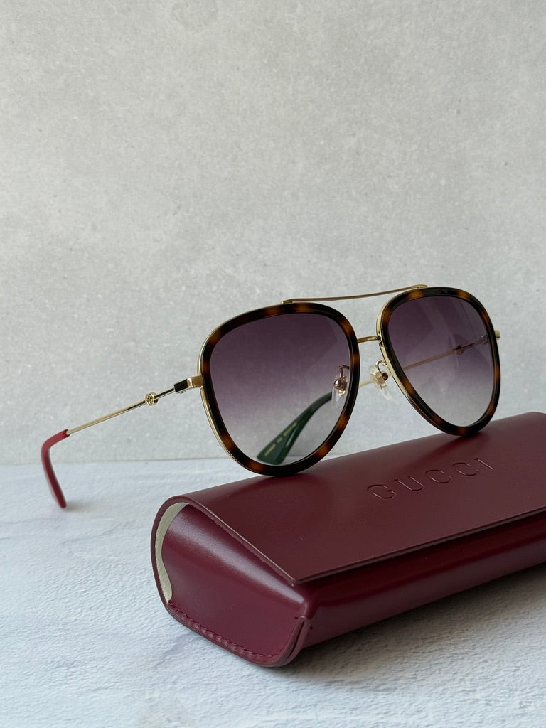 Gucci GG0062S Aviator Sunglasses in Havana Brown