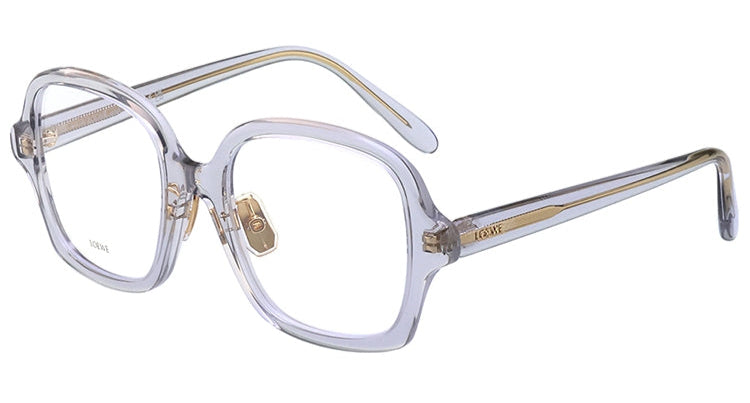 Loewe oversized transparent clear eyeglasses, rectangular frame with gold logo temple