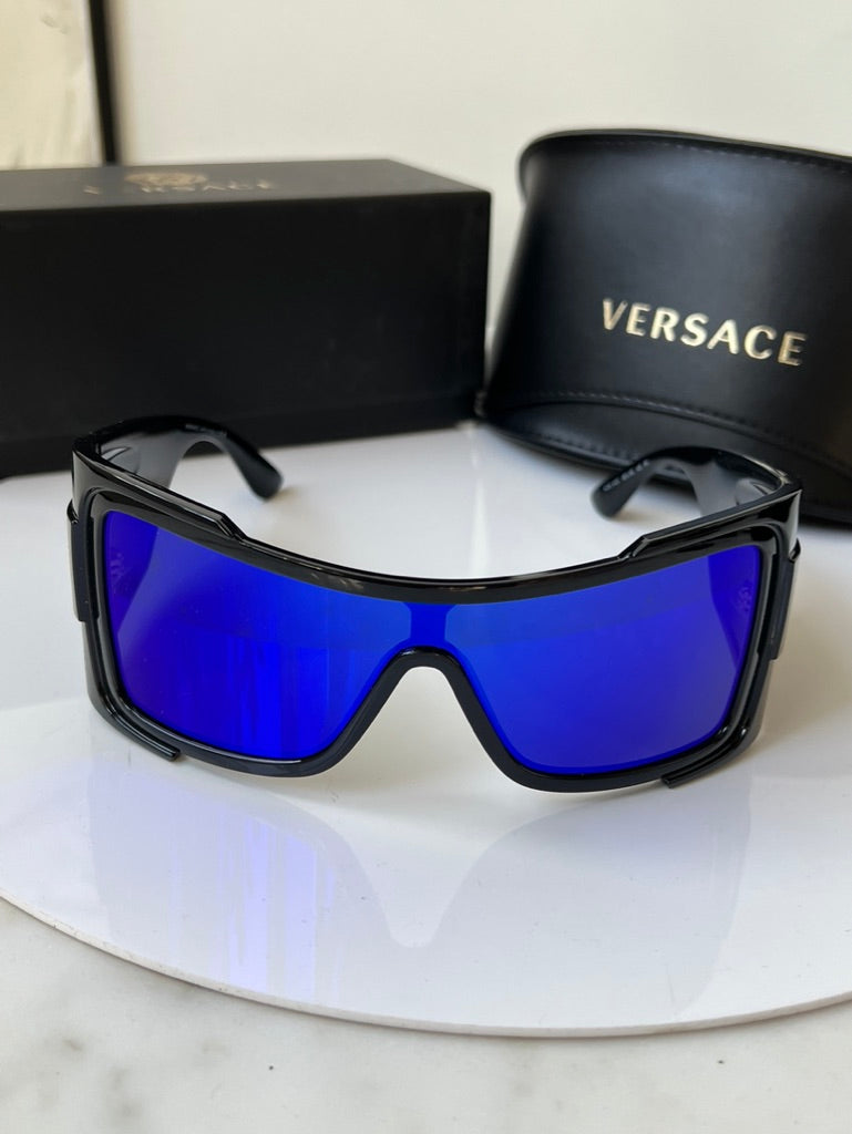 Versace VE4451 Mask Sunglasses in Black Blue Mirror