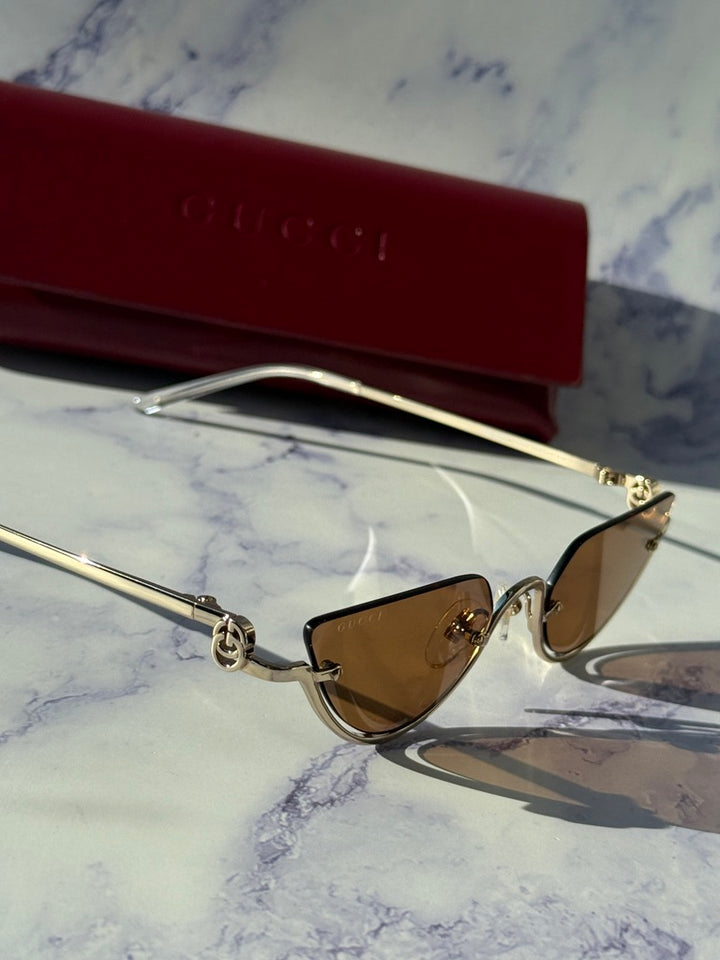 Gucci GG1603S Half Rim Sunglasses in Gold Brown