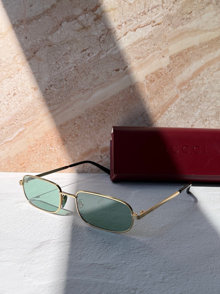 Gucci GG1457S Gold Green Lens Metal Sunglasses