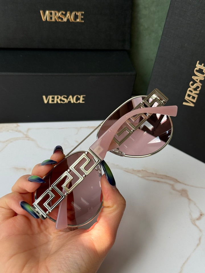 Versace VE2289 Greca Aviator Sunglasses in Silver Pink Mirror