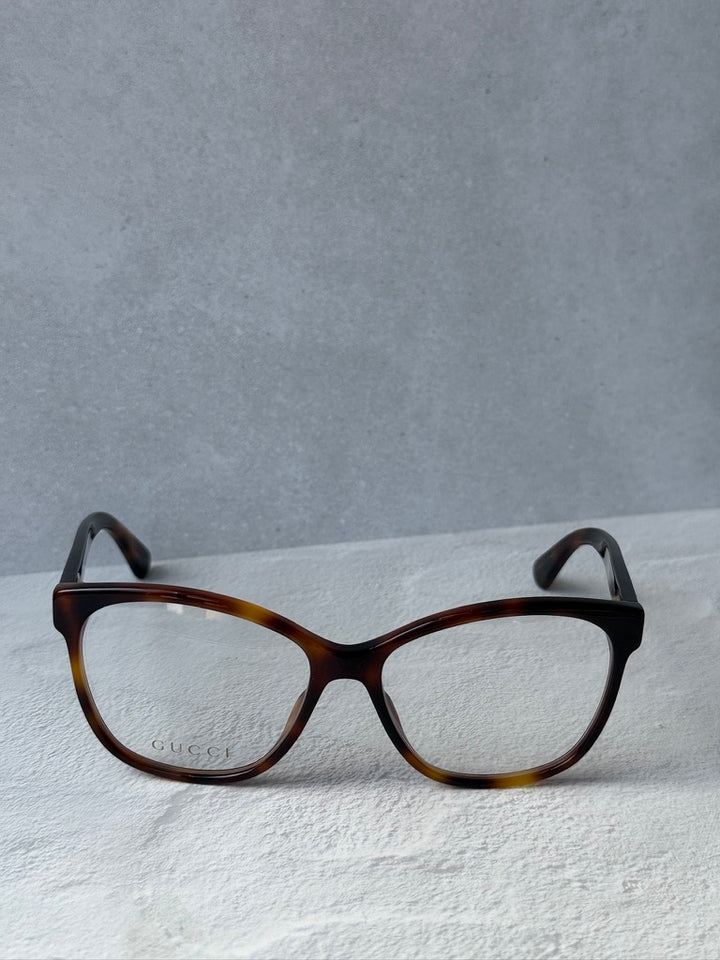 Gucci GG0421O Crystal Logo Cat Eye Eyeglasses Frames in Havana Brown