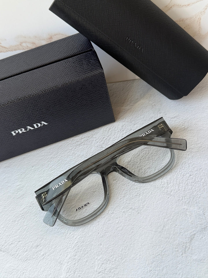 Prada PR D08VU Rectangular Eyeglasses Frames in Transparent Green