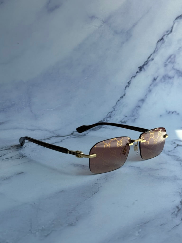 Gucci GG1221S Brown Monogram Rimless Sunglasses