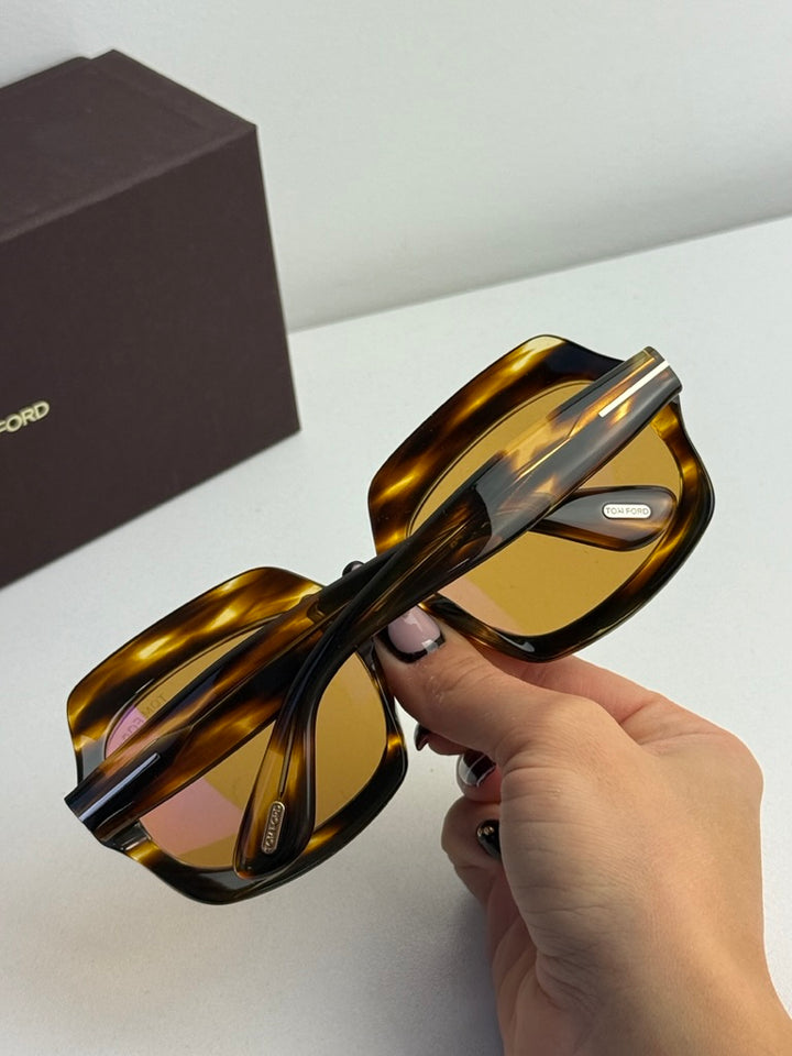 Tom Ford Ren FT1155 Square Sunglasses in Havana Yellow Lens