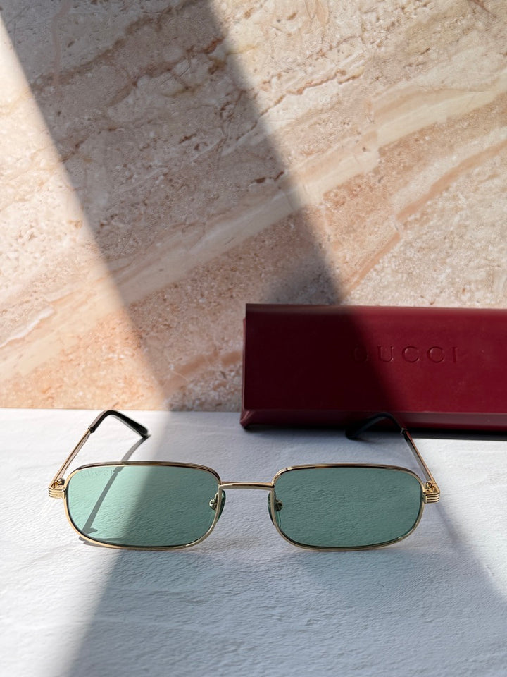 Gucci GG1457S Gold Green Lens Metal Sunglasses