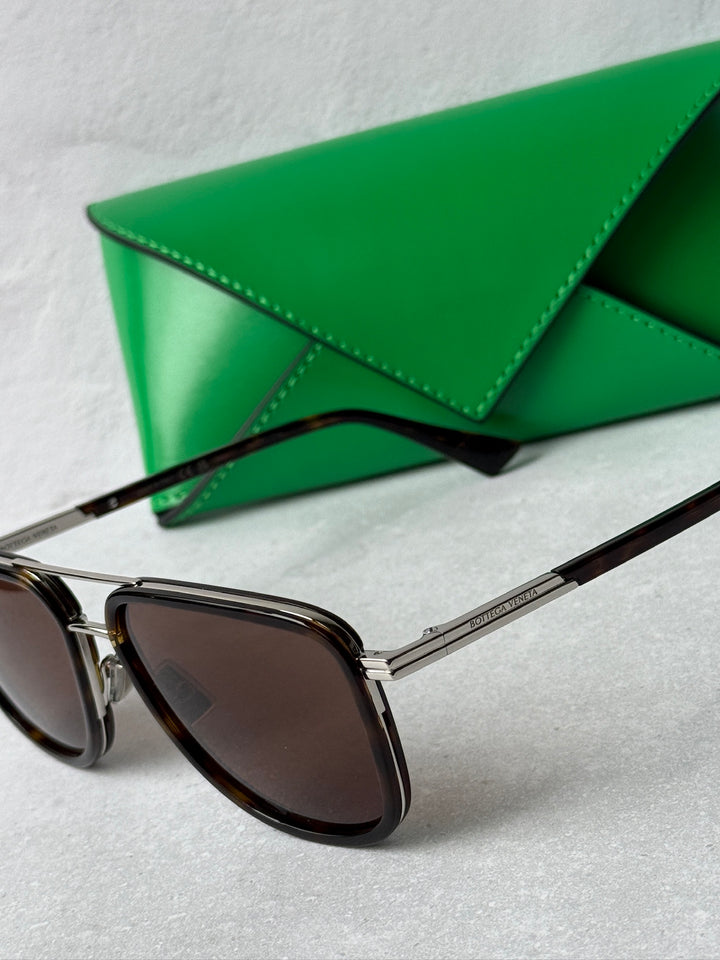 Bottega Veneta BV1463S Squared Aviator Sunglasses in Brown