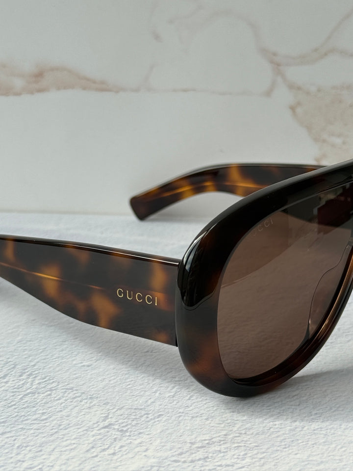 Gucci GG2164S Oversized Aviator Sunglasses in Havana Brown