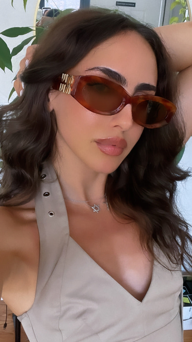Miu Miu MU11WS Havana Brown Oval Sunglasses
