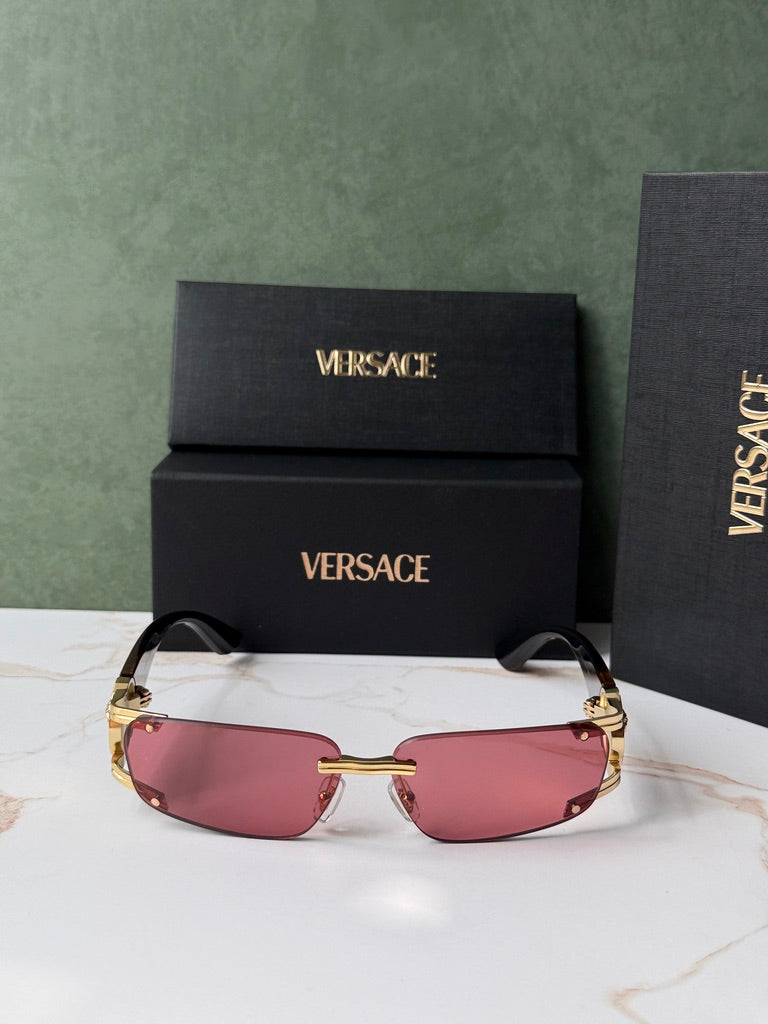 Versace Gafas de sol VE2258 Shield en espejo dorado rosa