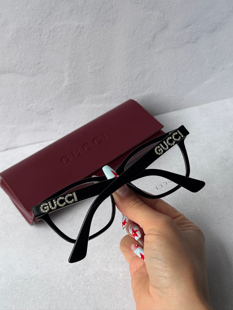 Gucci GG0420O Crystal Logo Cat Eye Eyeglasses Frames in Black