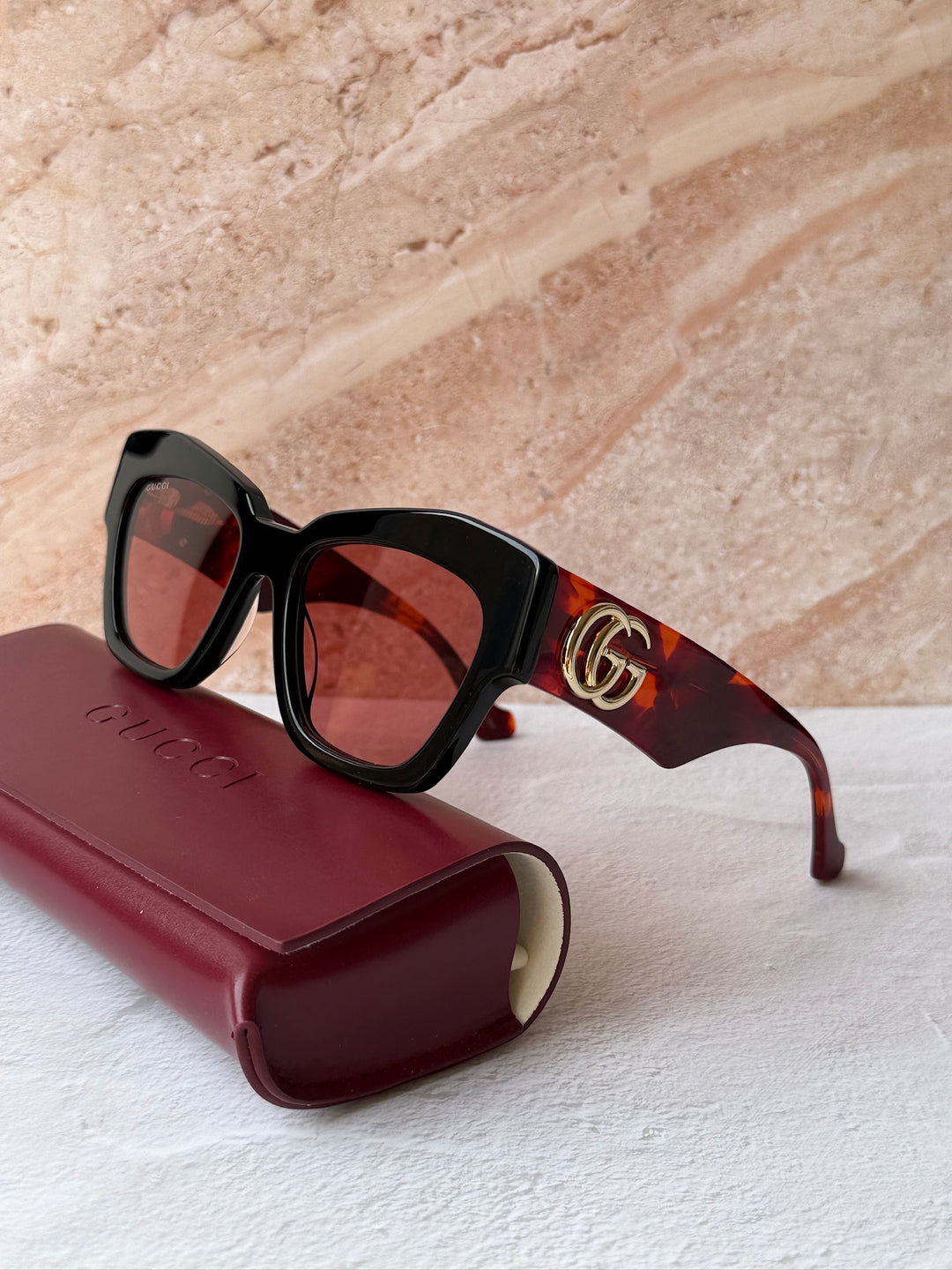 Gucci GG1422S Thick Rim Cat Eye Sunglasses in Black Red