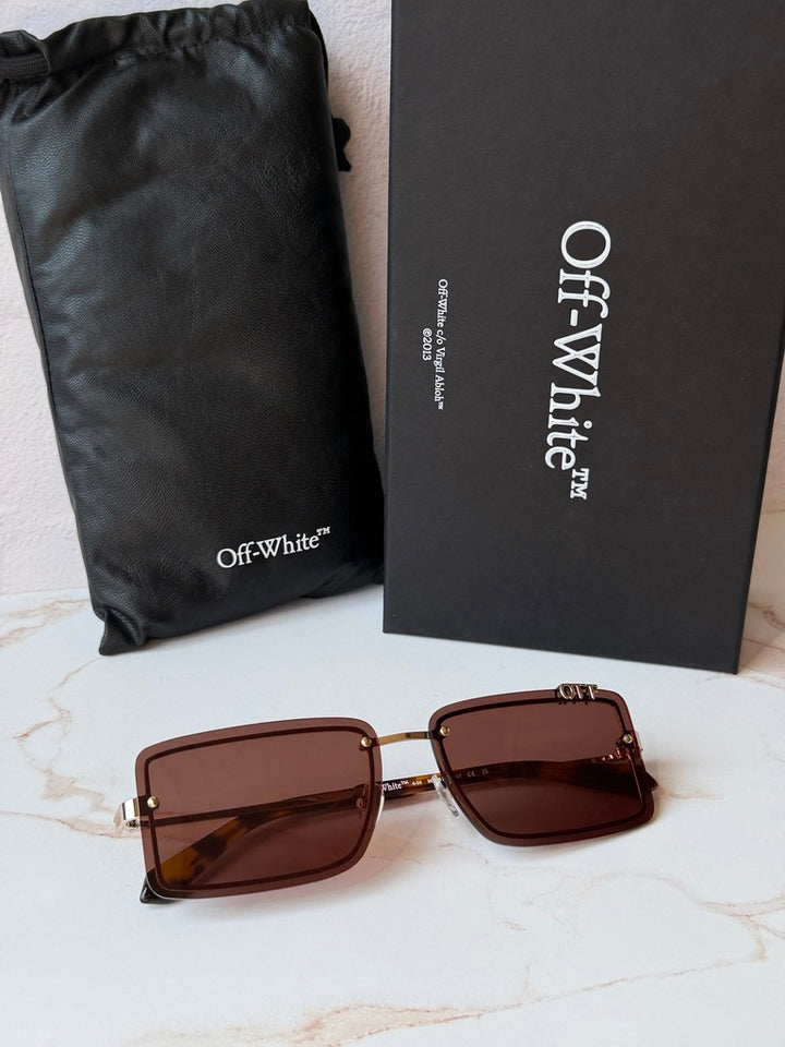 Off White Tampa Rectangular Rimless Sunglasses in Brown