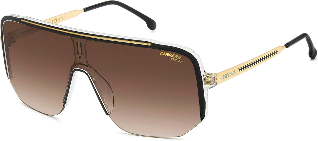 Carrera 1060/S mask sunglasses with oversized brown gradient shield lenses and gold-tone temples.