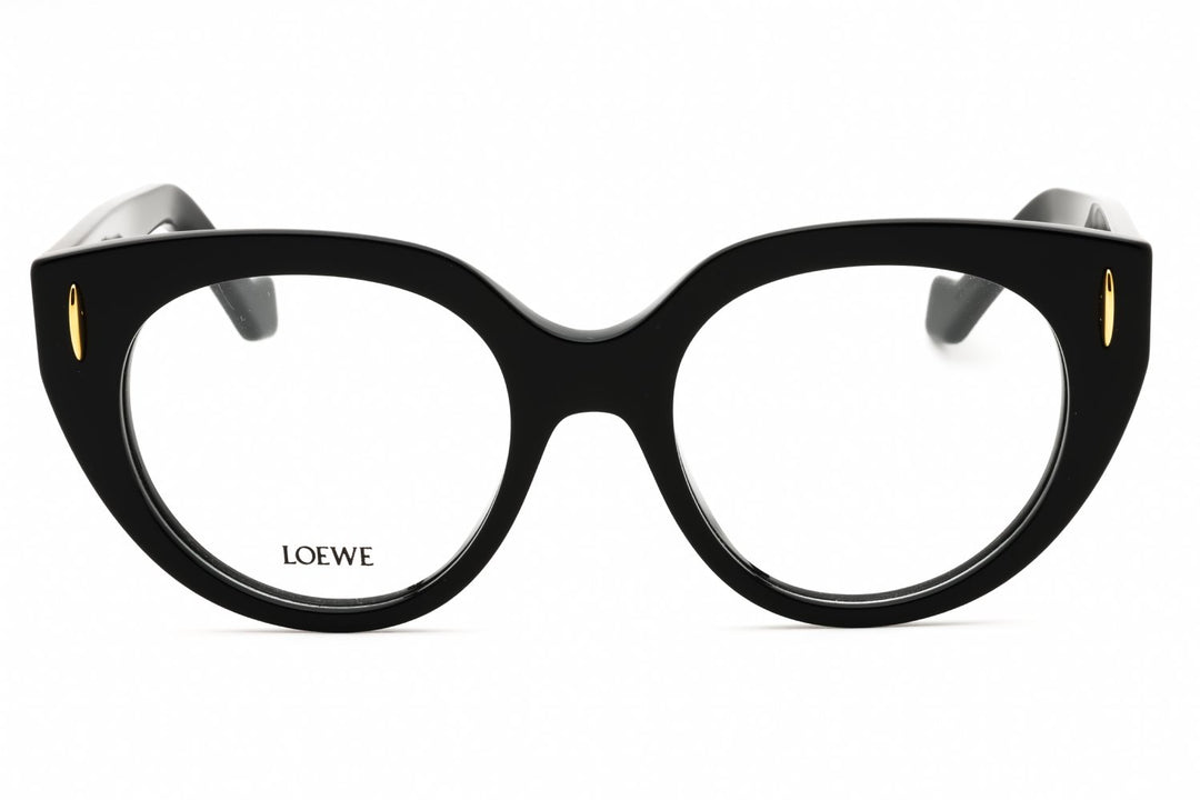 Loewe black round eyeglass frames, thick rims, LOEWE logo on lens side