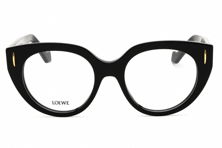 Loewe black round eyeglass frames, thick rims, LOEWE logo on lens side