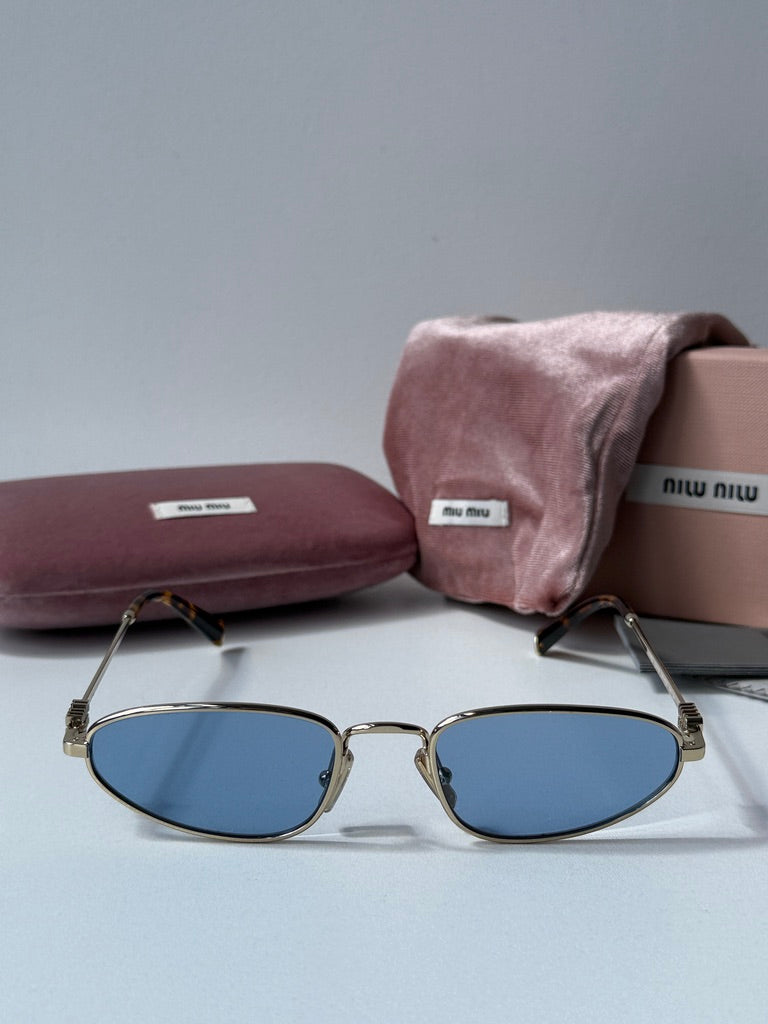 Miu Miu MU A52S Gold Blue Metal Sunglasses