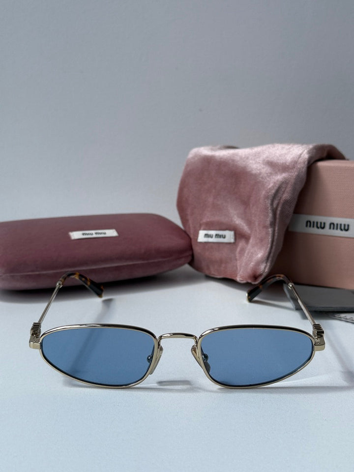 Miu Miu MU A52S Gold Blue Metal Sunglasses