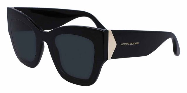 Oversized black sunglasses with dark lenses and Victoria Beckham logo on temple