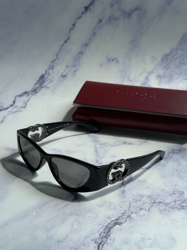 Gucci GG1824S Cat Eye Sunglasses in Black Silver Crystal