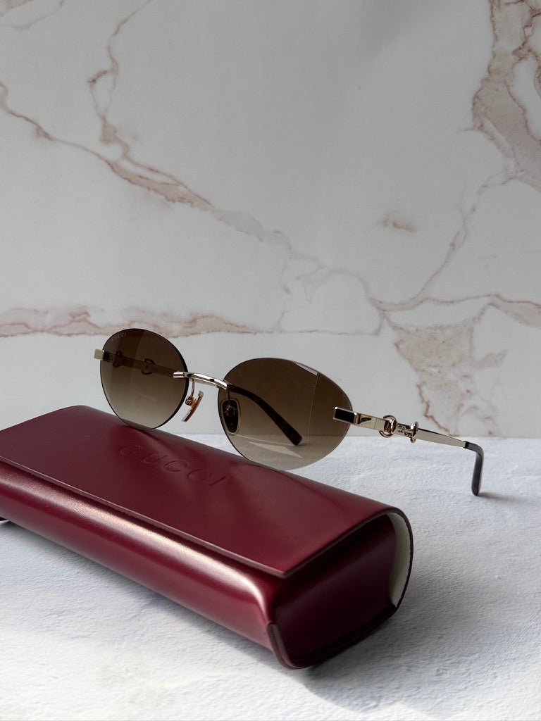 Gucci GG2051S Gold Brown Horsebit Oval Sunglasses