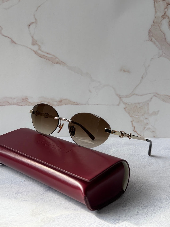 Gucci GG2051S Gold Brown Horsebit Oval Sunglasses