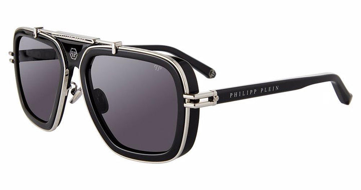 Philipp Plein SPP109M Black Silver Aviator Sunglasses