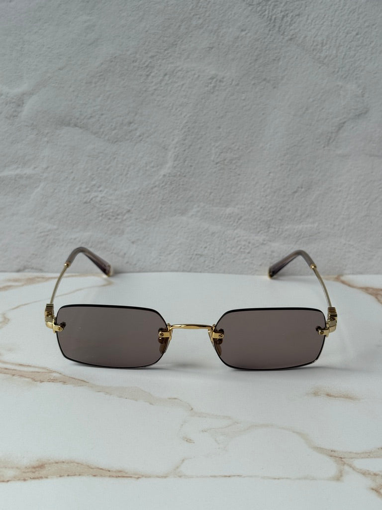 Miu Miu MU B50S Gold Purple Rimless Rectangular Sunglasses