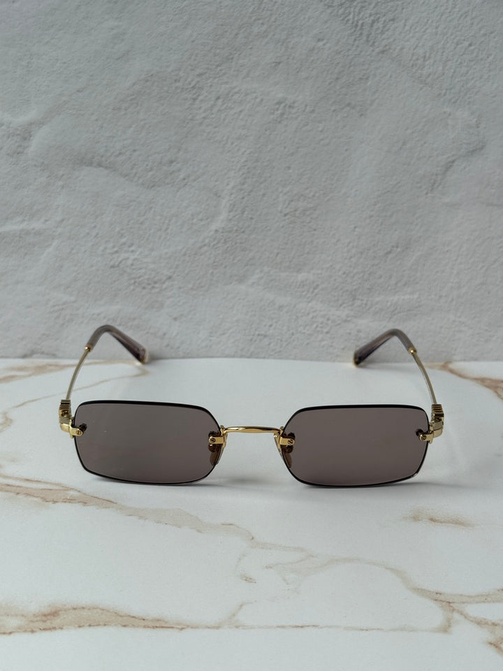 Miu Miu MU B50S Gold Purple Rimless Rectangular Sunglasses