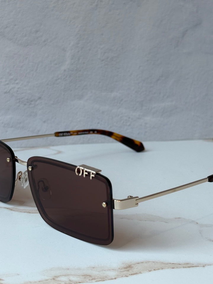 Off White Tampa Rectangular Rimless Sunglasses in Brown