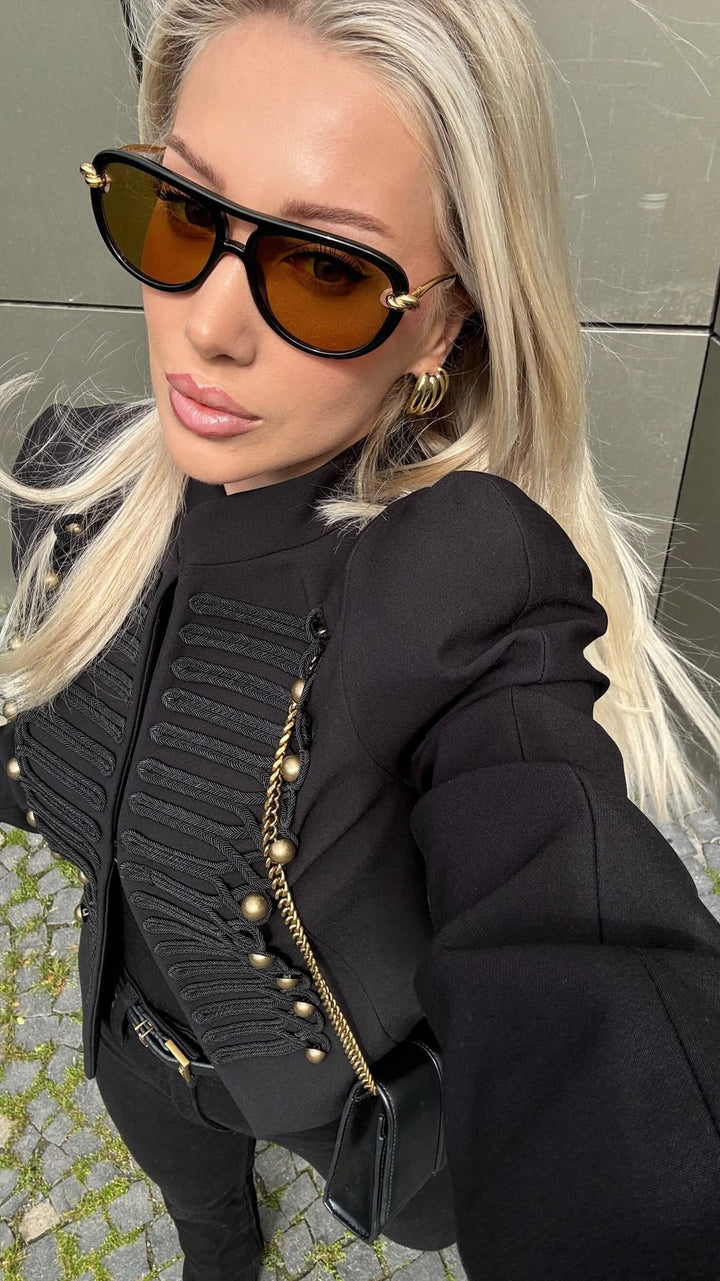 Bottega Veneta BV1418S Knot Aviator Sunglasses in Black Yellow