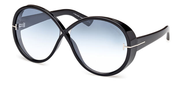 Oversized round sunglasses with black frames, side temple details, tinted lenses
