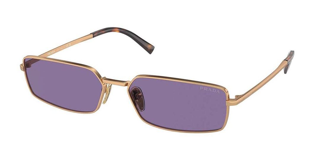 Prada PR A60S brass and violet rectangular sunglasses with purple lenses