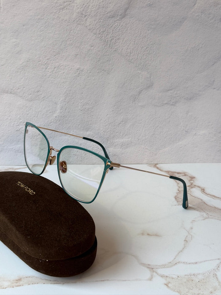 Tom Ford FT5839-B Turquoise Squared Cat Eye Bluelight Frames
