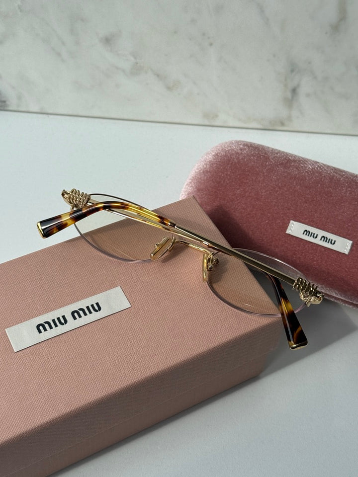Miu Miu MU A54S Gold Bluelight Oval Rimless Sunglasses