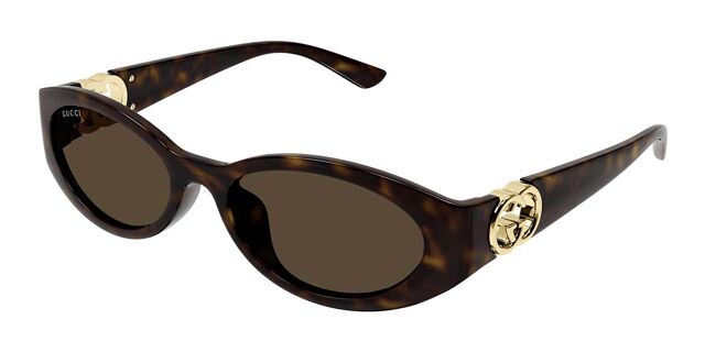 Gucci oval sunglasses with Havana brown tortoiseshell frame and dark lenses