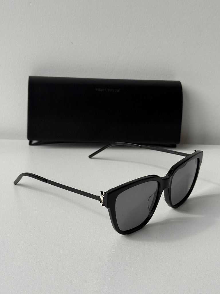 Saint Laurent SLM48S Cat Eye Sunglasses in Black Silver Mirror