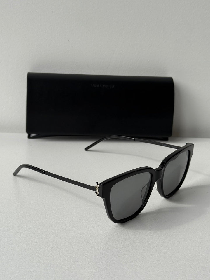 Saint Laurent SLM48S Cat Eye Sunglasses in Black Silver Mirror