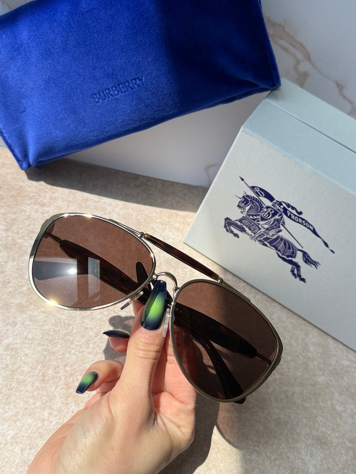 Burberry BE3160 Aviator Sunglasses in Gold Brown